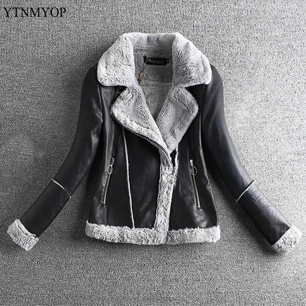 women's leather & faux ytnmyop winter motorcycle clothing female lamb hair pu jacket thick turn-down collar autumn coats, Black
women's leather & faux ytnmyop winter motorcycle clothing female lamb hair pu jacket thick turn-down collar autumn coats, Black