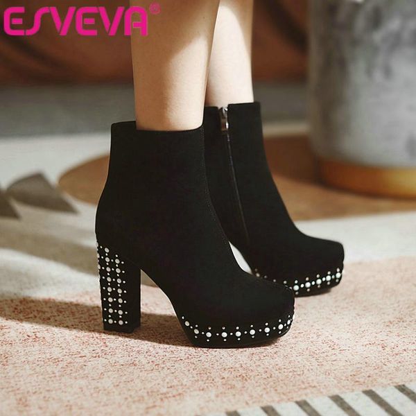 boots esveva 2021 flock square high heel pu leather ankle women shoes round toe platform zipper size 34-43, Black
boots esveva 2021 flock square high heel pu leather ankle women shoes round toe platform zipper size 34-43, Black