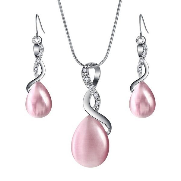 opal pendant necklace earring set two-piece zirconia pendant necklace bride wedding gift, Silver
opal pendant necklace earring set two-piece zirconia pendant necklace bride wedding gift, Silver