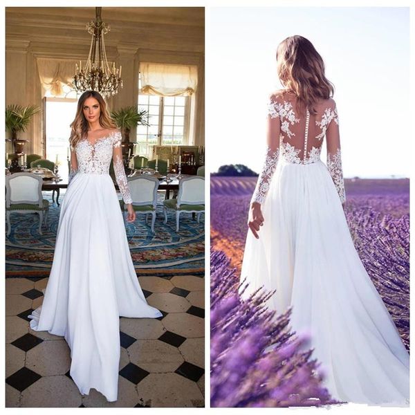 sheer long sleeves lace appliques chiffon a-line wedding dresses 2020 split side garden bridal gowns custom online vestidos de novia aq167, White
sheer long sleeves lace appliques chiffon a-line wedding dresses 2020 split side garden bridal gowns custom online vestidos de novia aq167, White