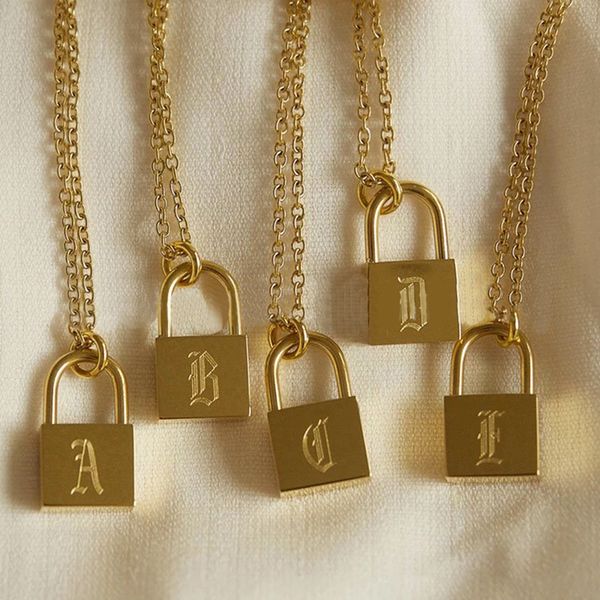 pendant necklaces old english letter lock necklace choker 26 alphabet for women gold chain collier jewelry gift, Silver
pendant necklaces old english letter lock necklace choker 26 alphabet for women gold chain collier jewelry gift, Silver