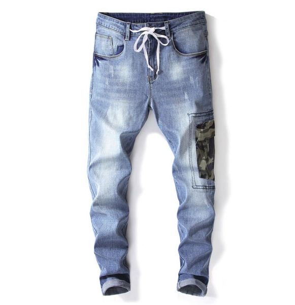 men's jeans camouflage patch zipper drawstring male casual light blue slim staight stretch denim pants 8802-2
men's jeans camouflage patch zipper drawstring male casual light blue slim staight stretch denim pants 8802-2