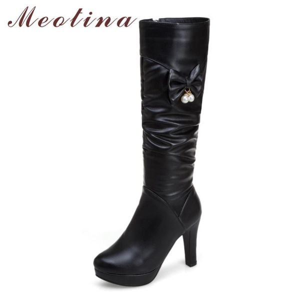 boots meotina autumn knee high women pleated platform thick heel tall pearl zip super shoes lady winter size 43, Black
boots meotina autumn knee high women pleated platform thick heel tall pearl zip super shoes lady winter size 43, Black