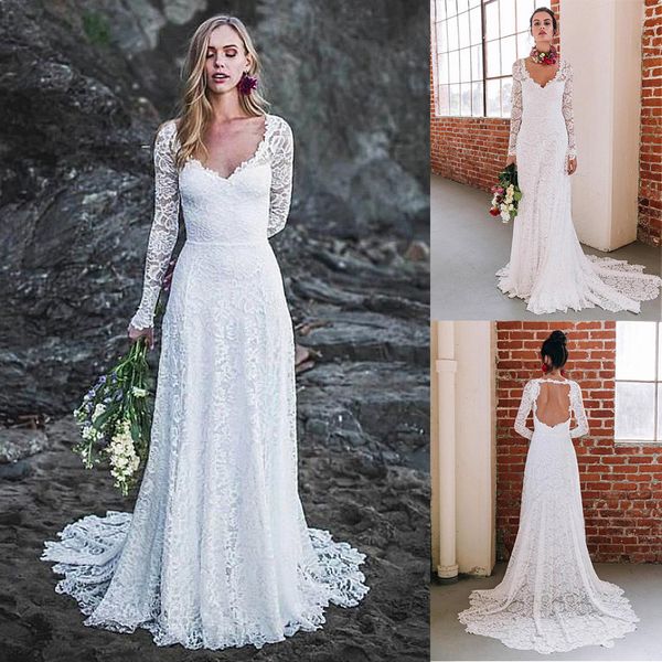 Winsome Lace V-neck Neckline A-line Wedding Dresses Long Sleeves France Lace Beach Bridal Dress vestidos de formatura, Ivory
Winsome Lace V-neck Neckline A-line Wedding Dresses Long Sleeves France Lace Beach Bridal Dress vestidos de formatura, Ivory