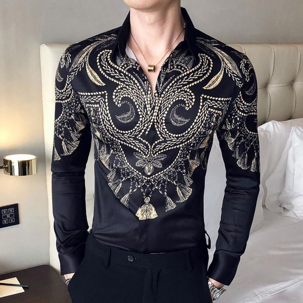 camisa masculina gold print black white mens shirts long sleeve casual slim fit shirt men business dress club party clothes, White;black
camisa masculina gold print black white mens shirts long sleeve casual slim fit shirt men business dress club party clothes, White;black