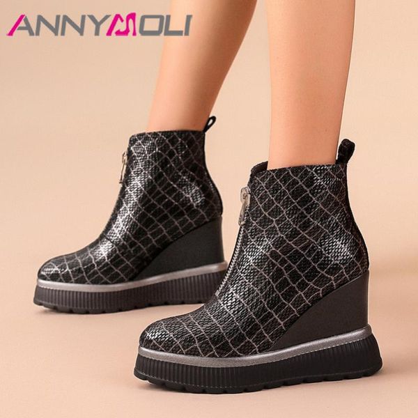 annymoli fall ankle boots women sheepskin zip platform wedges heel short boots real leather super high heel shoes female winter, Black
annymoli fall ankle boots women sheepskin zip platform wedges heel short boots real leather super high heel shoes female winter, Black