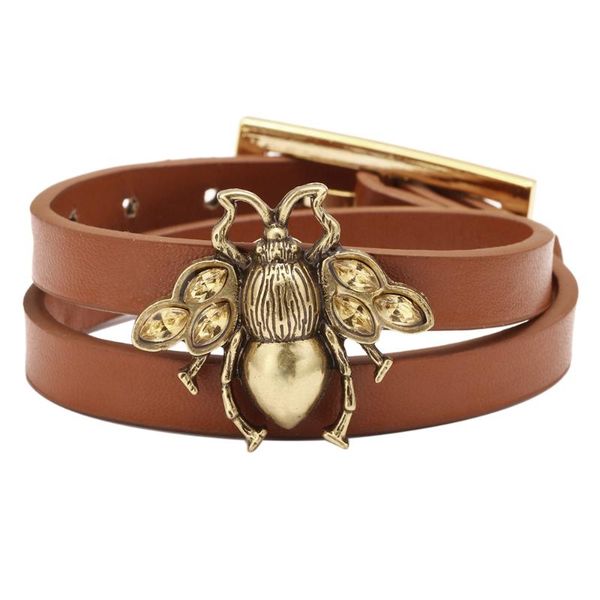 charm bracelets elegant & creative bee studded genuine leather bracelet ladies jewelry cross-border pu small female cuff gift, Golden;silver