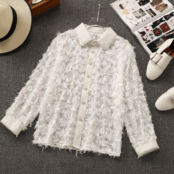 women's blouses & shirts jsxdhk 2021 spring loose blouse fashion women white feather beading pearl long shirt blusas runway tassel slee
women's blouses & shirts jsxdhk 2021 spring loose blouse fashion women white feather beading pearl long shirt blusas runway tassel slee