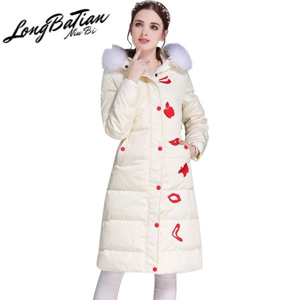 women's down & parkas jacket winter white duck jackets female natural fur collar hooded woman long coats casaco tn214, Black
women's down & parkas jacket winter white duck jackets female natural fur collar hooded woman long coats casaco tn214, Black