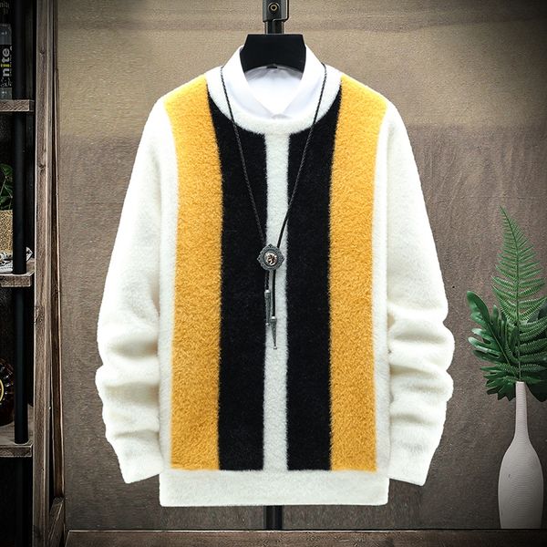 men's sweaters 2021 winter striped sweater men long sleeve slim fit christmas fashion jersey hombre male knitted pullovers, White;black
men's sweaters 2021 winter striped sweater men long sleeve slim fit christmas fashion jersey hombre male knitted pullovers, White;black