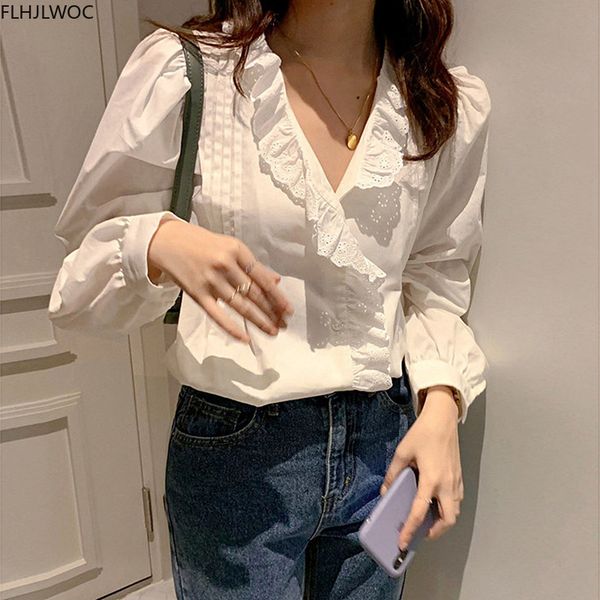 women's blouses & shirts white long sleeve button single breasted 2021 autumn basic wear elegant lady hollow out ruffled women korea
women's blouses & shirts white long sleeve button single breasted 2021 autumn basic wear elegant lady hollow out ruffled women korea