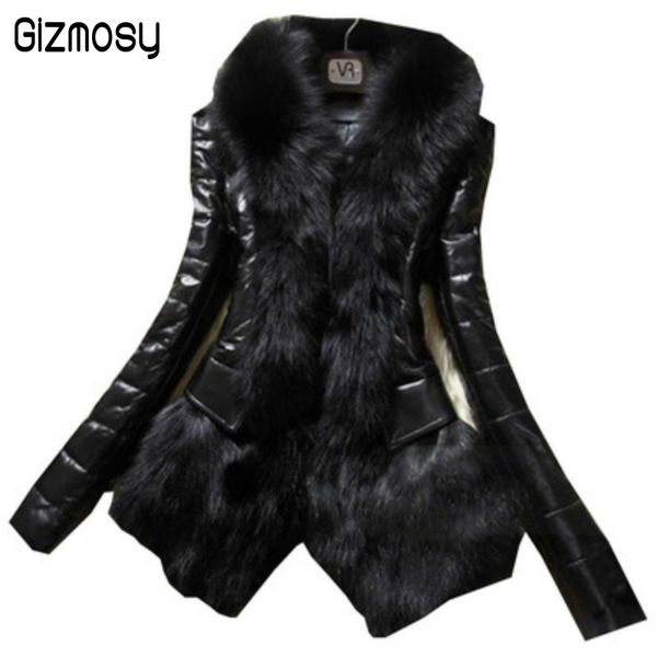 women's fur & faux female leather jacket women winter coat thickening cotton womens outwear for plus size ca3263, Black
women's fur & faux female leather jacket women winter coat thickening cotton womens outwear for plus size ca3263, Black
