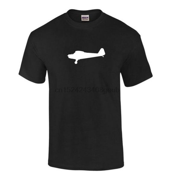 side view piper j3 cub airplane t-shirt black white cotton aerospace plane shirt