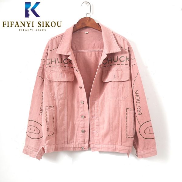 women's jackets pink cartoon print denim jacket women 2021 spring fashion long sleeve jeans basic coat female loose casual, Black;brown
women's jackets pink cartoon print denim jacket women 2021 spring fashion long sleeve jeans basic coat female loose casual, Black;brown