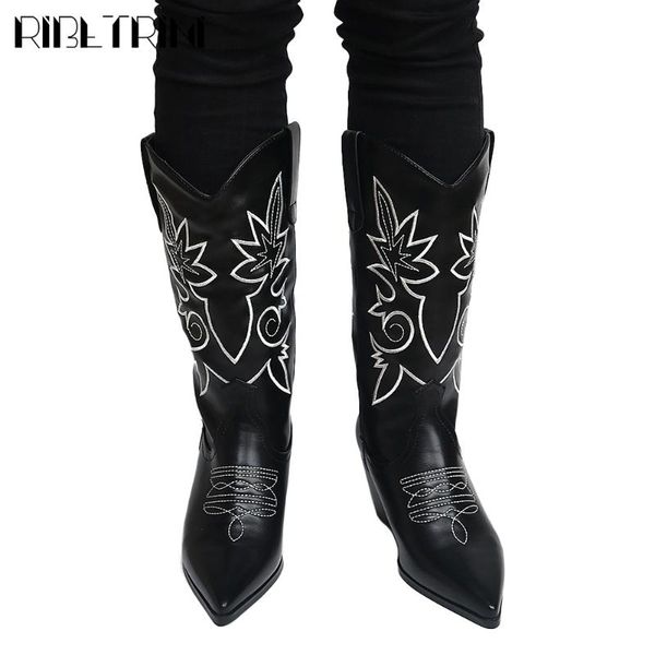 ribetrini new ins ladies brand fashion sewing pointed toe mid calf shoes woman retro boots high chunky heels boots women, Black
ribetrini new ins ladies brand fashion sewing pointed toe mid calf shoes woman retro boots high chunky heels boots women, Black