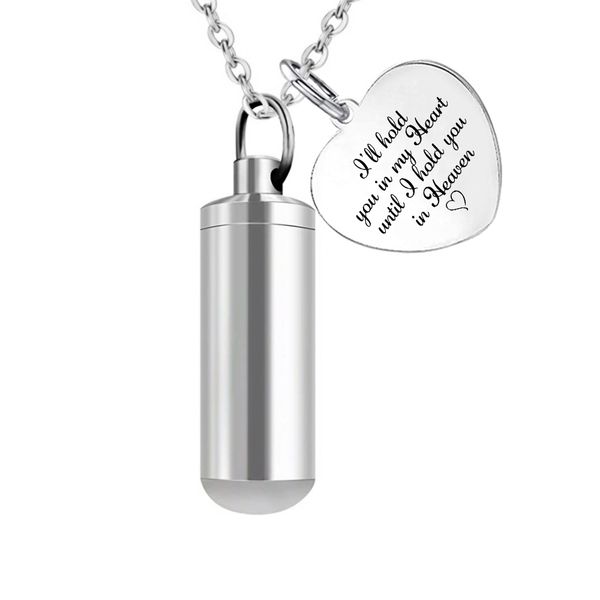 stainless steel ashes cylinder cremation jewelry for ahes pet/human memorial pendant necklace -i'll hold you in my heart, Silver
stainless steel ashes cylinder cremation jewelry for ahes pet/human memorial pendant necklace -i'll hold you in my heart, Silver