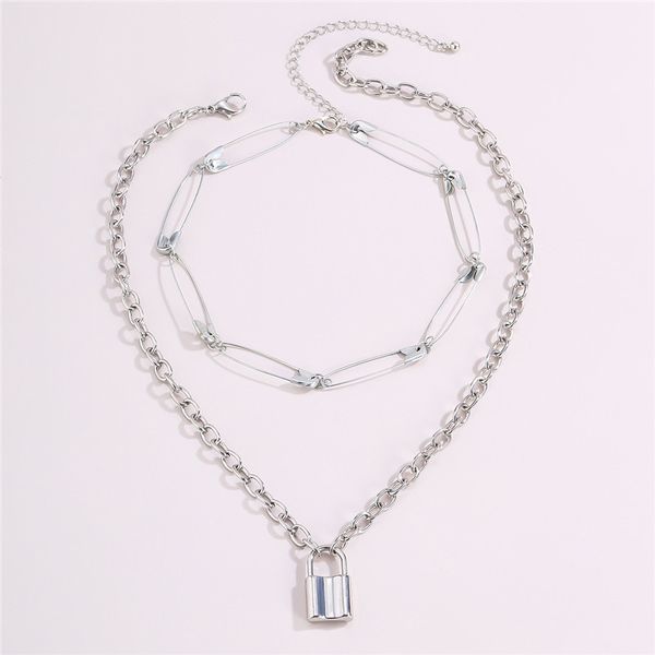 10sets/lot european fashion pin clavicle chain simple double layer lock pendant necklaces women alloy chokers o chain jewelry accessories, Silver
10sets/lot european fashion pin clavicle chain simple double layer lock pendant necklaces women alloy chokers o chain jewelry accessories, Silver
