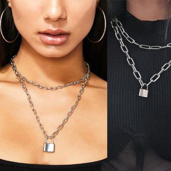 punk double layers lock chain necklace women gothic link chain stainless steel metal collar padlock pendant statement necklace, Silver
punk double layers lock chain necklace women gothic link chain stainless steel metal collar padlock pendant statement necklace, Silver