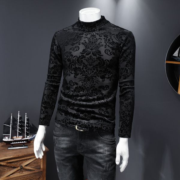autumn and slim men's gold neck flower chinese thick style winter high velvet bottoming velvet shirt plus long-sleeved t-shirt men', Black
autumn and slim men's gold neck flower chinese thick style winter high velvet bottoming velvet shirt plus long-sleeved t-shirt men', Black