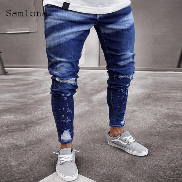 men's jeans samlona casual skinny hole ripped pants fashion 2021 european and american style biker hip hop denim trousers, Blue
men's jeans samlona casual skinny hole ripped pants fashion 2021 european and american style biker hip hop denim trousers, Blue