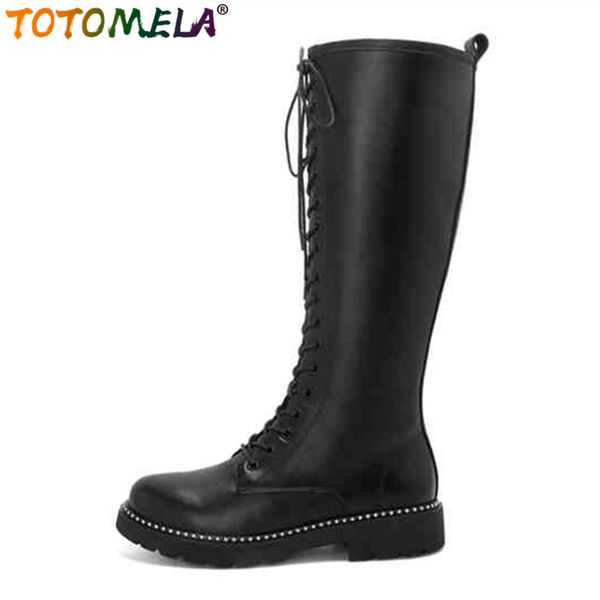 totomela 2020 new genuine leather boots women lace up round toe black square heel riding boots ladies knee high
totomela 2020 new genuine leather boots women lace up round toe black square heel riding boots ladies knee high