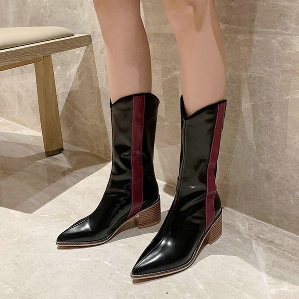 women western boots mixed color slip on women mid calf boots comfortable square heel pointed toe short autumn winter shoes, Black
women western boots mixed color slip on women mid calf boots comfortable square heel pointed toe short autumn winter shoes, Black