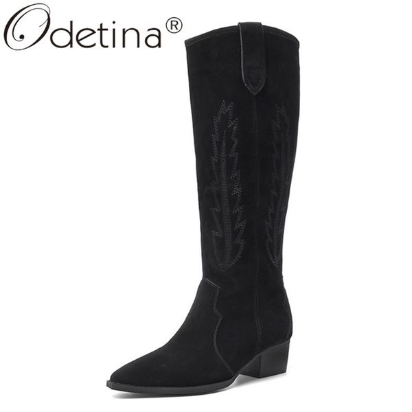 odetina women fashion block mid heel slip on sewing knee high boots ladies retro winter cow suede totem pointed toe long boots, Black
odetina women fashion block mid heel slip on sewing knee high boots ladies retro winter cow suede totem pointed toe long boots, Black