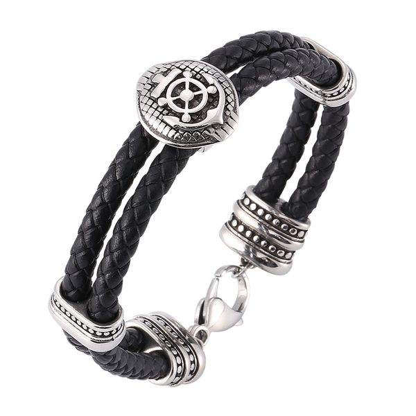 charm bracelets personality rudder shield stainless steel black braided double layer leather fashion wrist band gift sp0177, Golden;silver
charm bracelets personality rudder shield stainless steel black braided double layer leather fashion wrist band gift sp0177, Golden;silver