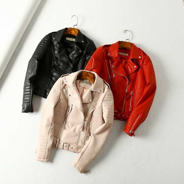 slim pu lapel belt long sleeve red leather women's biker jacket 2020 autumn locomotive harajuku black female coat zipper
slim pu lapel belt long sleeve red leather women's biker jacket 2020 autumn locomotive harajuku black female coat zipper