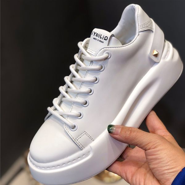 genuine leather women white sneakers lace up round toe leather sneakers platform casual women flats rivets leisure shoes mujer, Black
genuine leather women white sneakers lace up round toe leather sneakers platform casual women flats rivets leisure shoes mujer, Black