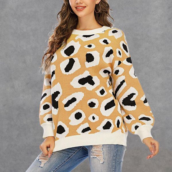 long sleeve knitted sweater loose round neck sweater women pullovers leopard casual winter women #c, White;black
long sleeve knitted sweater loose round neck sweater women pullovers leopard casual winter women #c, White;black