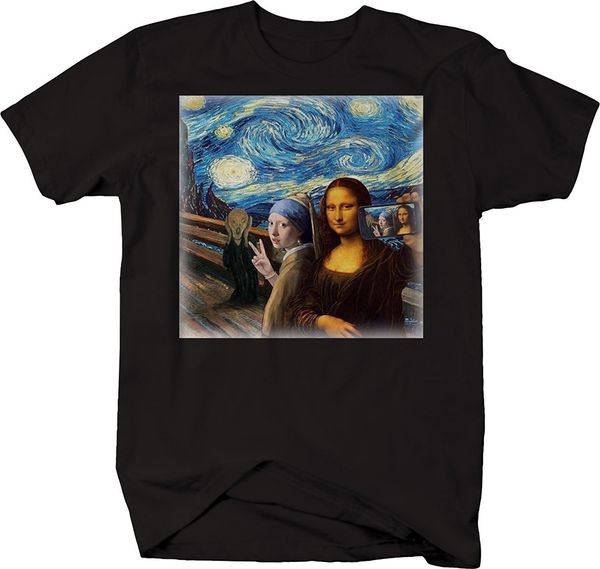2019 fashion mona lisa starry knight art funny group selfie cell phone meme tshirt tee shirt