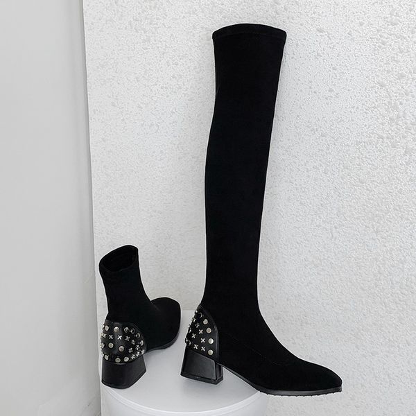 over the knee thigh high long boots women sock boots stretch suede block medium heels rivet 2020 winter short tube black booties
over the knee thigh high long boots women sock boots stretch suede block medium heels rivet 2020 winter short tube black booties