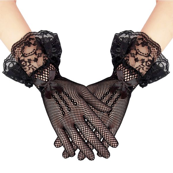 five fingers gloves black red wrist sleeves mesh accessories women fashion trendy hand mittens 1 pair white lace, Blue;gray 
five fingers gloves black red wrist sleeves mesh accessories women fashion trendy hand mittens 1 pair white lace, Blue;gray