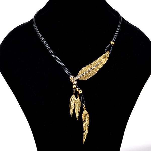 feather leaf rhinestone black leather rope necklace multi-layer tassel lady clavicle chain sweater chain accessories gift, Silver
feather leaf rhinestone black leather rope necklace multi-layer tassel lady clavicle chain sweater chain accessories gift, Silver