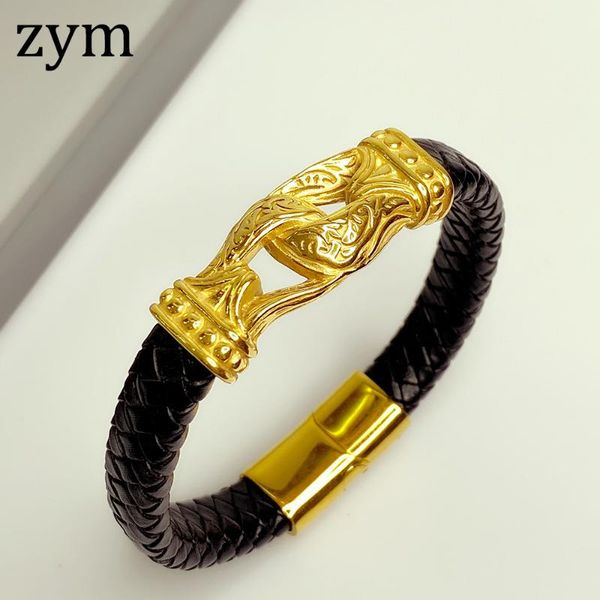 zym2020brand stainless steel belt bracelet leather bracelet retro design fashion men's leather rope, Golden;silver
zym2020brand stainless steel belt bracelet leather bracelet retro design fashion men's leather rope, Golden;silver