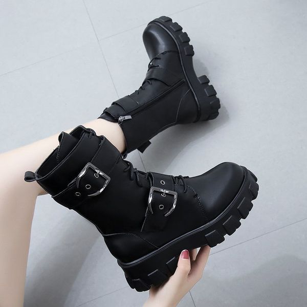 women chunky motorcycle boots double buckle thick sole pu leather ankle boots female winter fashion platform botas nice, Black
women chunky motorcycle boots double buckle thick sole pu leather ankle boots female winter fashion platform botas nice, Black