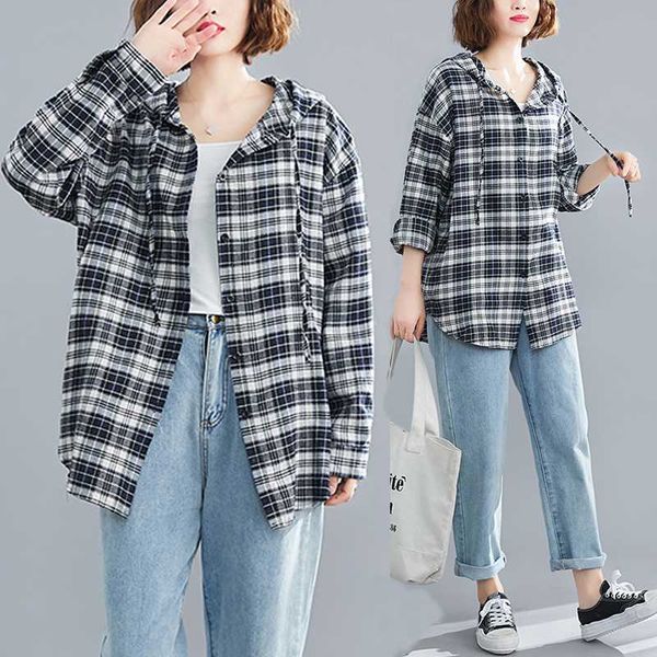 women's blouses & shirts coigarsam plaid shirt womens spring hooded loose women grid 6118, White
women's blouses & shirts coigarsam plaid shirt womens spring hooded loose women grid 6118, White