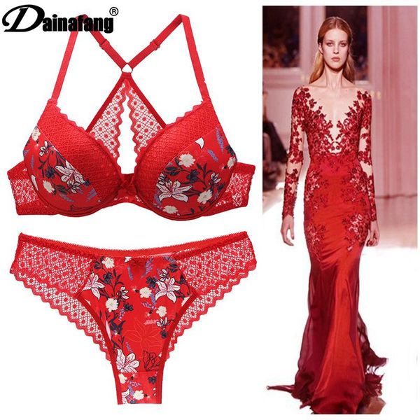 bras sets dainafang brand set abcde cup bra and panty push up underwear y-line straps womens lingerie, Red;black
bras sets dainafang brand set abcde cup bra and panty push up underwear y-line straps womens lingerie, Red;black