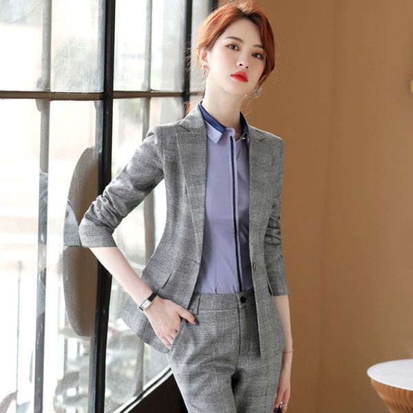 women's two piece pants two-piece professional suit 2021 autumn and winter office ladies jacket casual plaid slim trousers, White
women's two piece pants two-piece professional suit 2021 autumn and winter office ladies jacket casual plaid slim trousers, White