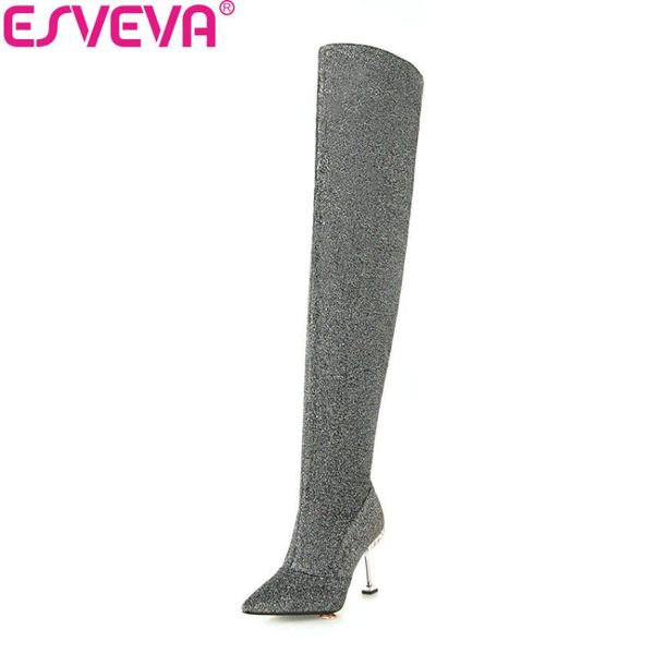 boots esveva 2021 women over the knee sequins pu thin high heels pointed toe autumn spring zip ladies shoes size 34-43, Black
boots esveva 2021 women over the knee sequins pu thin high heels pointed toe autumn spring zip ladies shoes size 34-43, Black
