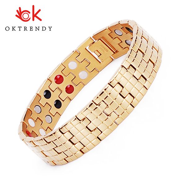 oktrendy brand double row 4 elements titanium tharepy copper bracelet link wrist polished for men hand bracelet in gold color, Black
oktrendy brand double row 4 elements titanium tharepy copper bracelet link wrist polished for men hand bracelet in gold color, Black