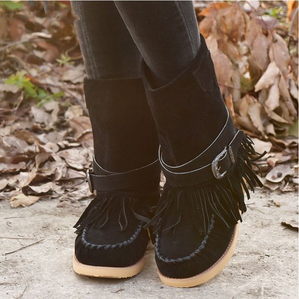 2020 new winter women's boots fashion put-on buckle low heel boots square head tassel flat mid-calf of women botas mujer, Black
2020 new winter women's boots fashion put-on buckle low heel boots square head tassel flat mid-calf of women botas mujer, Black