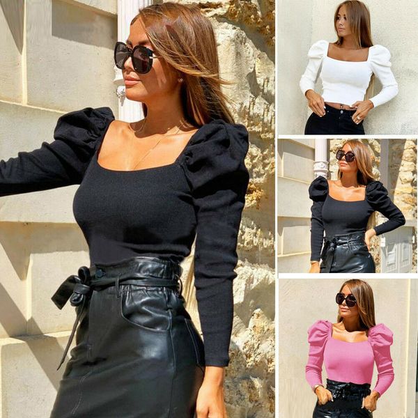 women's blouses & shirts women retro autumn solid color puff sleeve square collar slim fashion ladies bare belly bottoming, White
women's blouses & shirts women retro autumn solid color puff sleeve square collar slim fashion ladies bare belly bottoming, White
