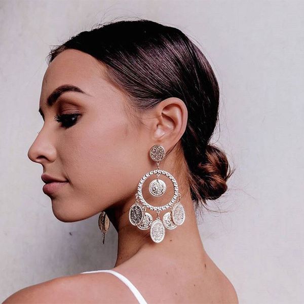 dangle & chandelier fashion vintage coin drop earrings for women gold color metal big bohemia statement brincos pendientes jewelry, Silver
dangle & chandelier fashion vintage coin drop earrings for women gold color metal big bohemia statement brincos pendientes jewelry, Silver
