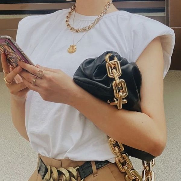 6 colors new arrival soft leather ladies pouch with large metal chain messenger tote bag
6 colors new arrival soft leather ladies pouch with large metal chain messenger tote bag