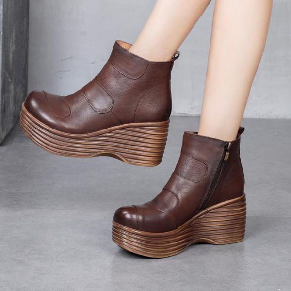 johnature ankle women boots genuine leather zip women shoes 2020 new round toe wedges sewing handmade leisure platform boots, Black
johnature ankle women boots genuine leather zip women shoes 2020 new round toe wedges sewing handmade leisure platform boots, Black