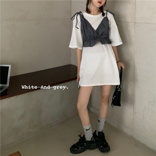 2020 autumn t-shirt new v-neck camisole loose all-match mid-length solid color short sleeve t-shirt two-piece set w6gsu, Gray
2020 autumn t-shirt new v-neck camisole loose all-match mid-length solid color short sleeve t-shirt two-piece set w6gsu, Gray
