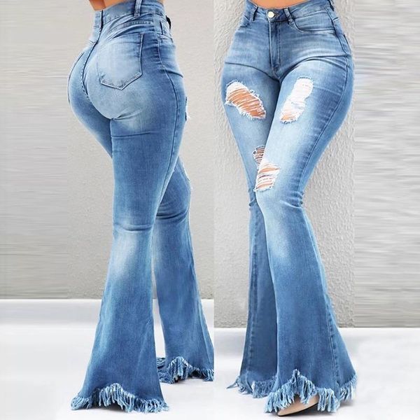 women's jeans fashion ripped bell-bottoms women 2021 solid high waist tassel skinny denim pants female elastic wide leg trousers, Blue
women's jeans fashion ripped bell-bottoms women 2021 solid high waist tassel skinny denim pants female elastic wide leg trousers, Blue