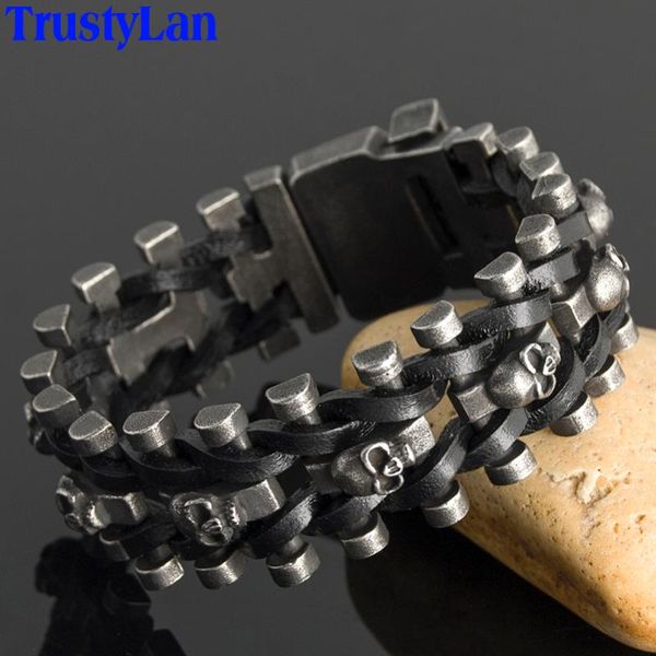 trustylan masculine genuine leather jewelry handmade man bracelet with skulls for rock retro party gift for gentlemen dropship, Golden;silver
trustylan masculine genuine leather jewelry handmade man bracelet with skulls for rock retro party gift for gentlemen dropship, Golden;silver